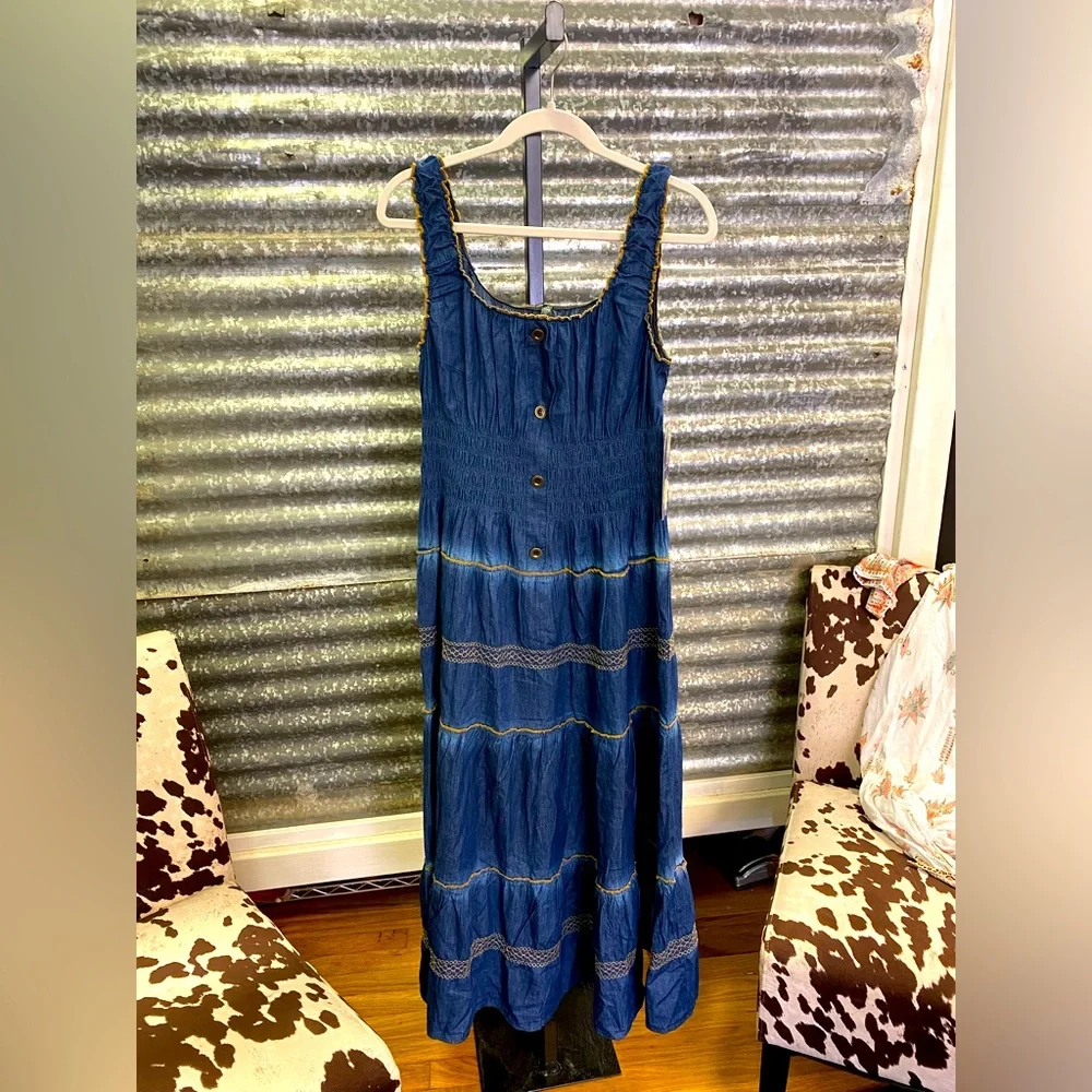 chinese dress ladies Lace Insert High Low Denim Dress main image 1